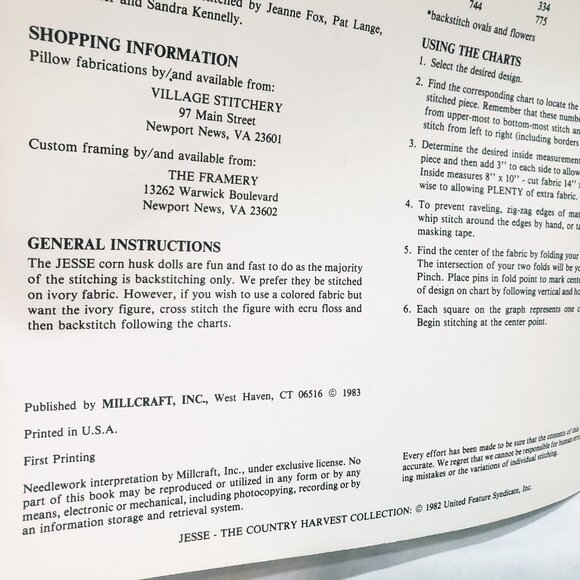 Jesse Country Harvest Collection Pattern Cross Stitch Leaflet Millcraft 1982 - Picture 4 of 6